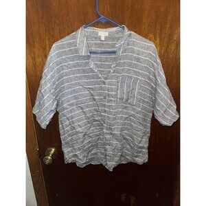 Garnet Hill Womens Gray Stripe Button Up Shirt Size 12 100% Linen